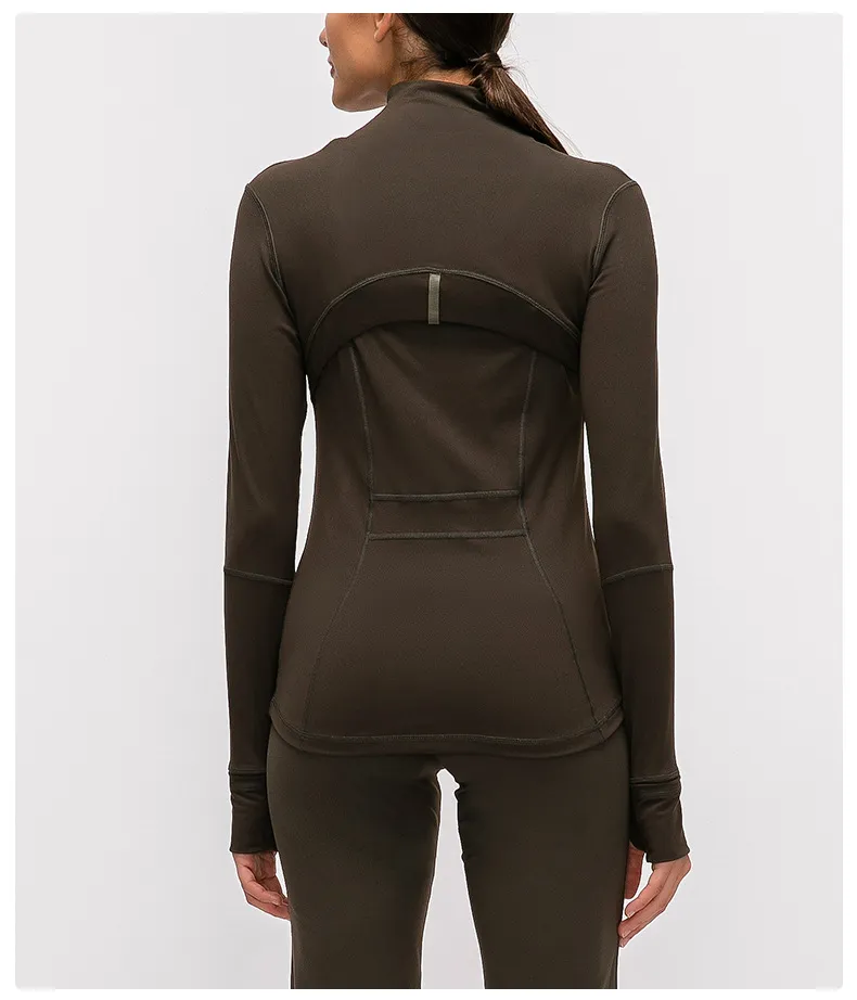 Jackets Women's Jacket Gym Autumn and Winter Outerwear Nylon Stretch Zipper Running Following Yoga Jogging Long-sleeved Top Fleece Jacket - Image 4