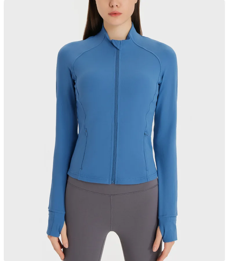 Flowing YOGA Outfits Nylon Stretch Track Jacket Gym Fitness Sport Top High Elasticity Long Sleeves Zipper Motorcycle Jacket Coat Sportswear - Image 6