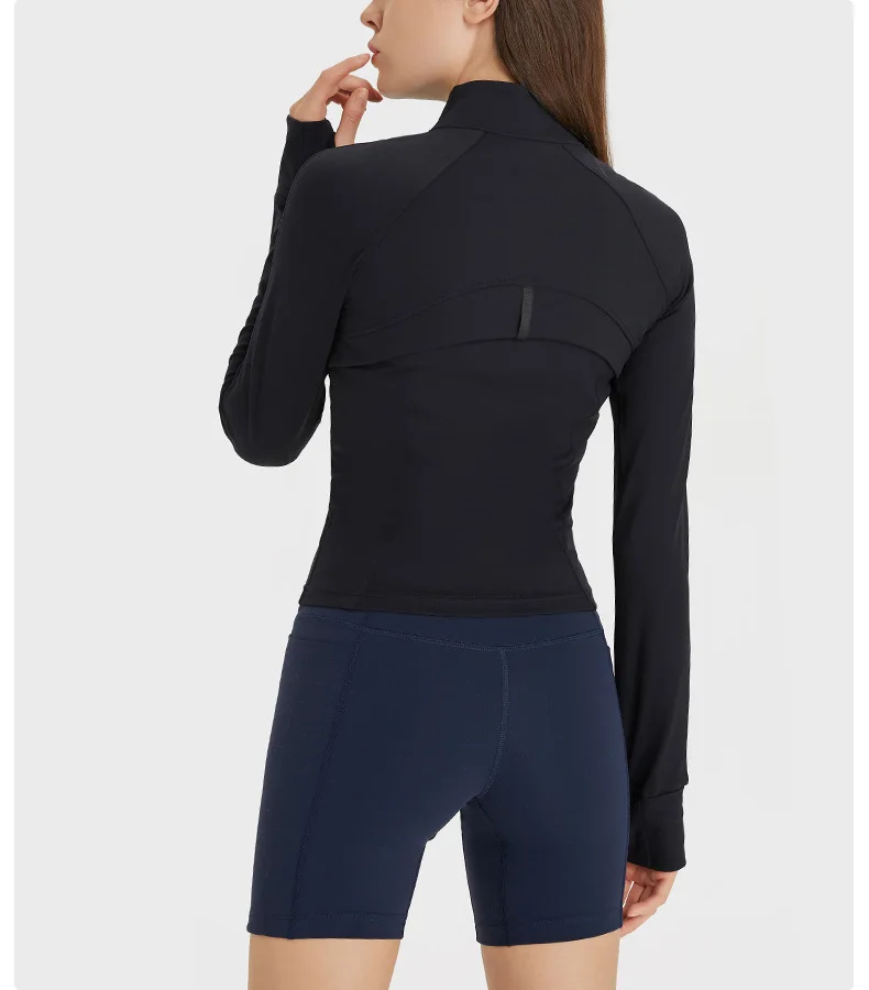 Flowing YOGA Outfits Nylon Stretch Track Jacket Gym Fitness Sport Top High Elasticity Long Sleeves Zipper Motorcycle Jacket Coat Sportswear - Image 2