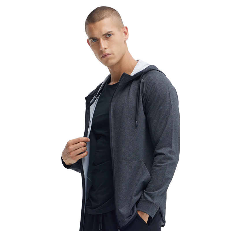 Men's running aerobics jacket hooded cardigan quick-drying jogging suit sweatshirt - Image 2