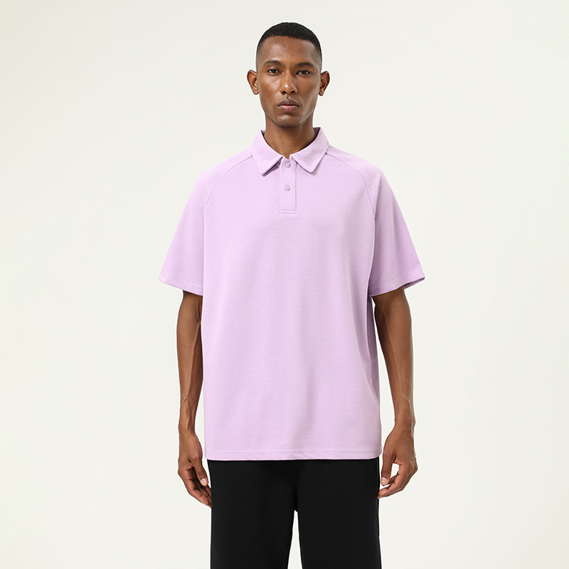 240 Heavy Polo Shirt Men's Trendy Polyester Cotton Short Sleeve Top Spring and Summer High-end Raglan Sleeve Elastic Lapel T-shirt - Image 2