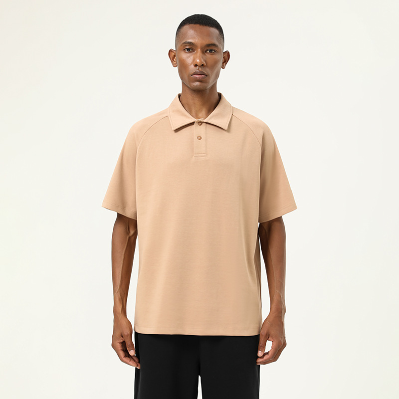 240 Heavy Polo Shirt Men's Trendy Polyester Cotton Short Sleeve Top Spring and Summer High-end Raglan Sleeve Elastic Lapel T-shirt